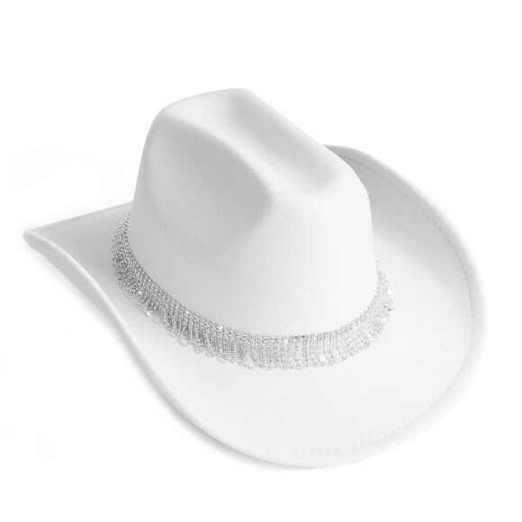 Мtkсm Accessories - 3628 White Cowgirl Cowboy Hat Wide Brim Bling Rhinestone Party Cap S1-white